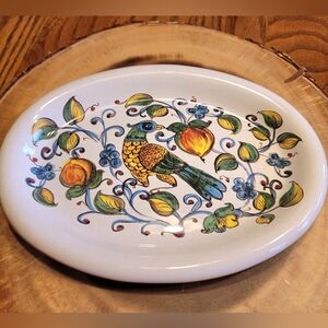 Deruta Serving Platter Italian Art Pottery Hand Painted Partridge Quail Fruit
